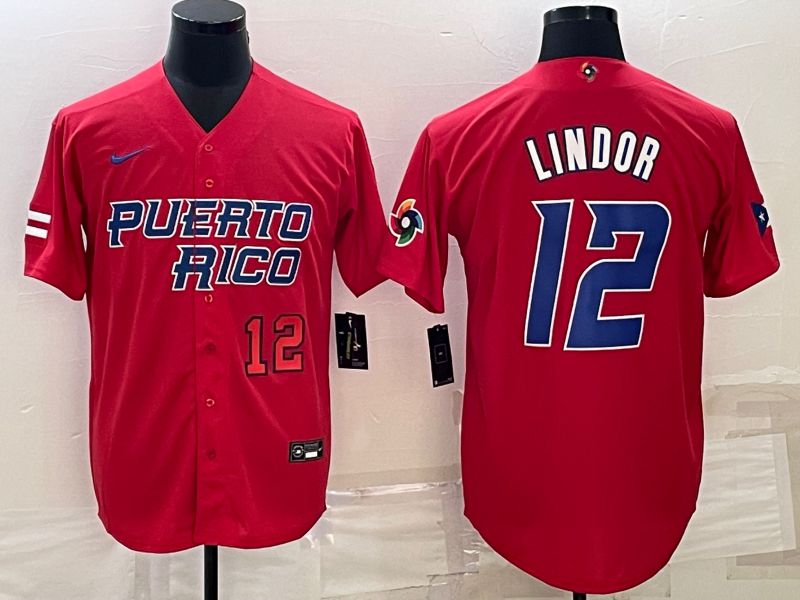 Men 2023 World Cub #12 Lindor Red Nike MLB Jersey